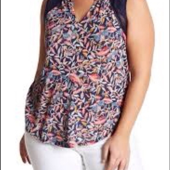 Lucky Brand Navy Della Floral Shell Top size 2X - Picture 1 of 8